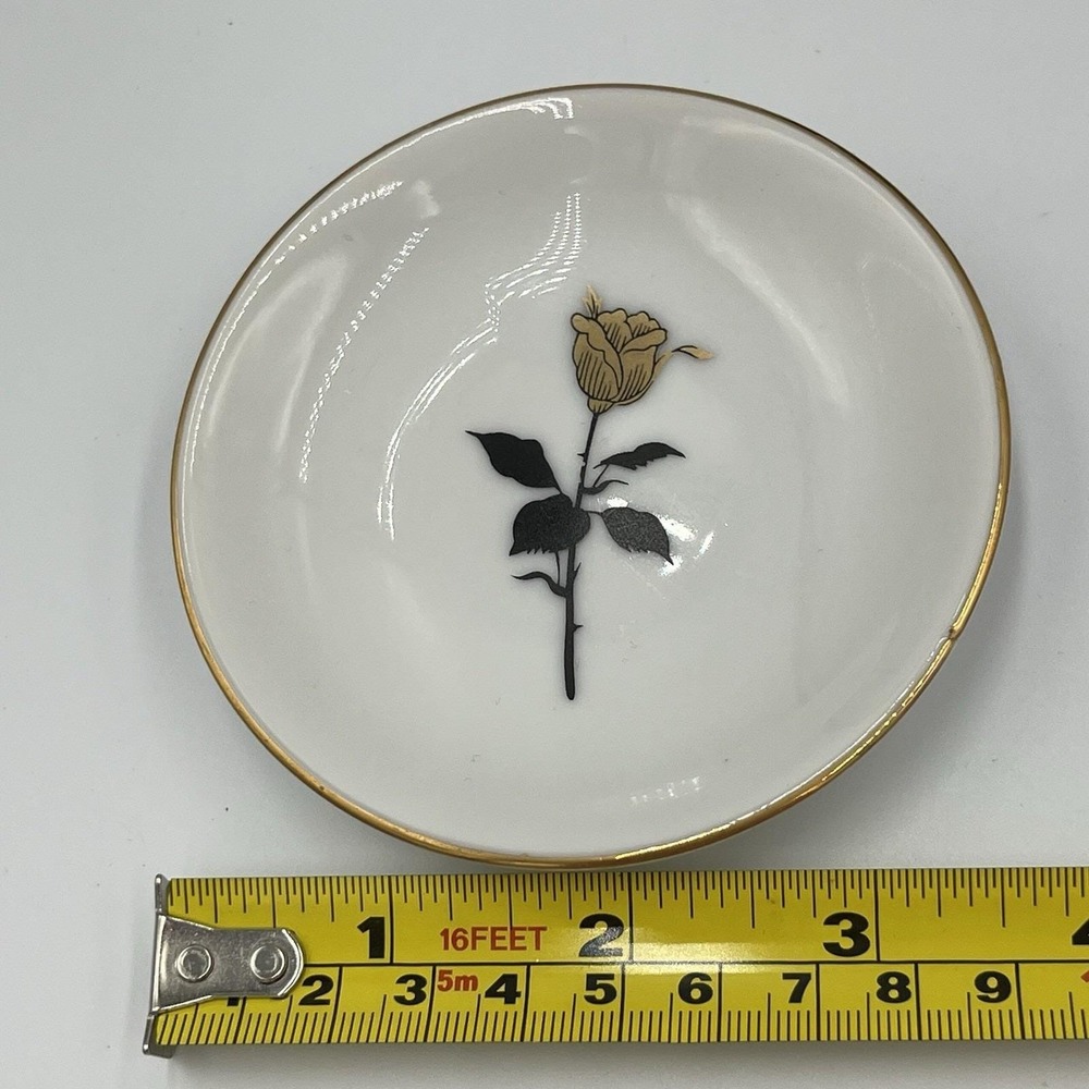 Vintage Lefton Butter Pat Dish Gold Rose Trim Nostalgic Collectible Hand Painted - Picture 4 of 10